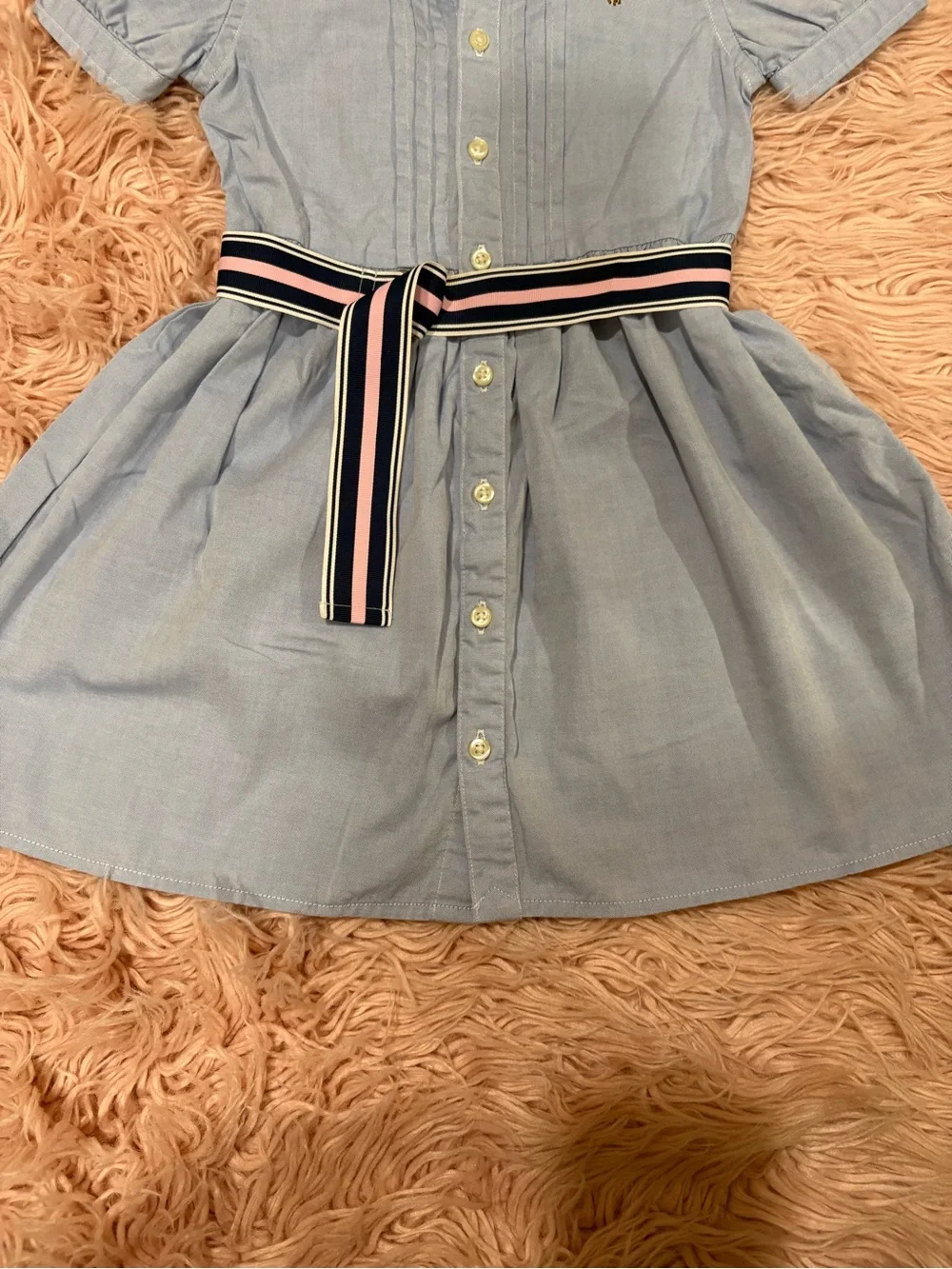 Ralph Lauren Light Blue Cotton Shirt Dress with Striped Ribbon Belt